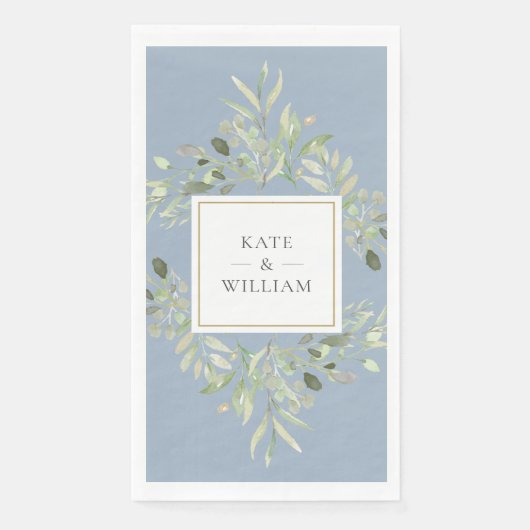 Serviette En Papier Botanique Verdure Foliage Dusty Blue Mariage (Devant)