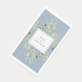Serviette En Papier Botanique Verdure Foliage Dusty Blue Mariage (Coin)