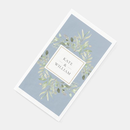 Serviette En Papier Botanique Verdure Foliage Dusty Blue Mariage (Coin)