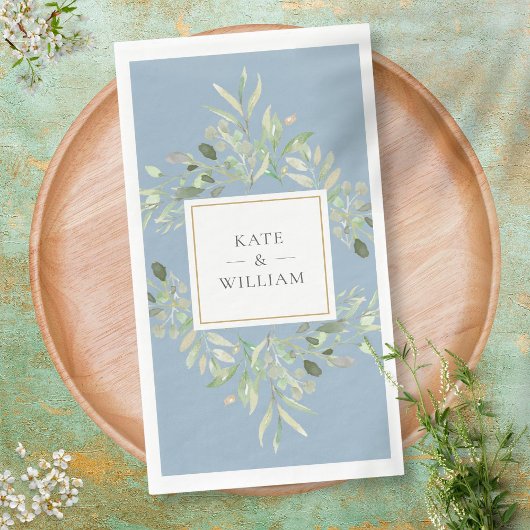 Serviette En Papier Botanique Verdure Foliage Dusty Blue Mariage