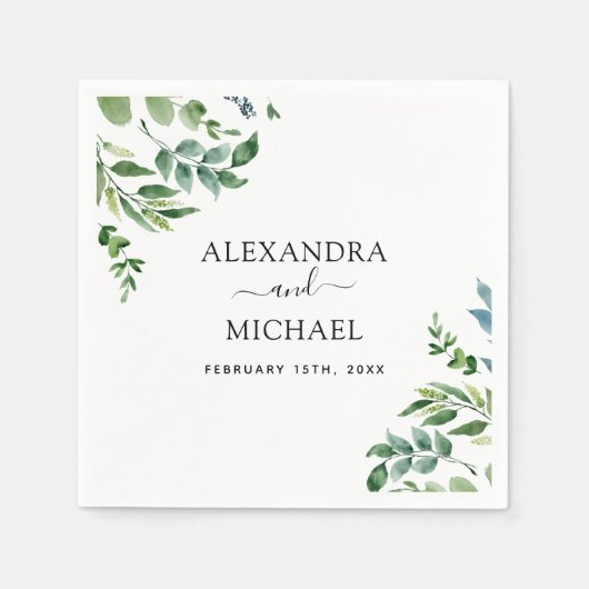 Serviette En Papier Botanique Verdure Foliage Mariage d'aquarelle (Devant)
