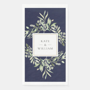 Serviette En Papier Botanique Verdure Foliage Marine Mariage bleu