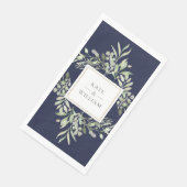 Serviette En Papier Botanique Verdure Foliage Marine Mariage bleu (Coin)