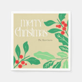 Serviette En Papier Botaniques de Noël Holly Feuilles et baies (Devant)
