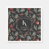 Serviette En Papier Botaniques d'hiver | Noël Monogramme (Devant)