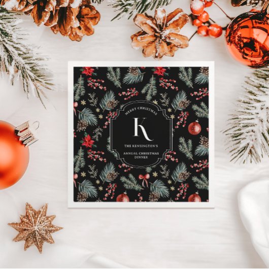 Serviette En Papier Botaniques d'hiver | Noël Monogramme