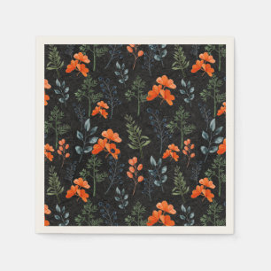Serviette En Papier Botaniques en floraison Orange Floral Vert Branche