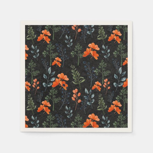 Serviette En Papier Botaniques en floraison Orange Floral Vert Branche (Devant)