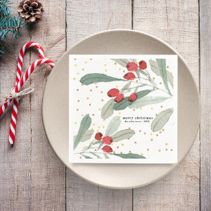 Serviette En Papier Botaniques festifs de Noël à points dorés