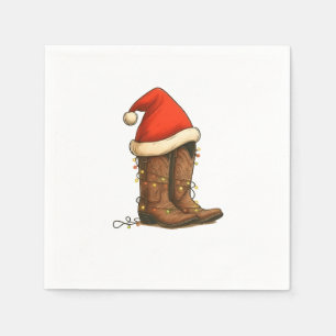 Serviette En Papier Botte Cowboy Noël Occidental Santa Hat
