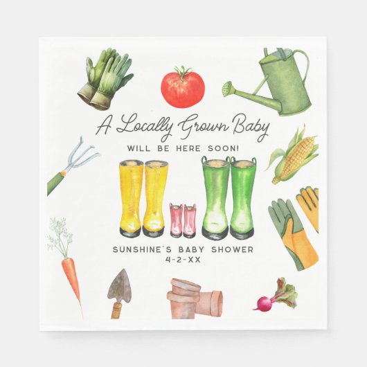 Serviette En Papier Botte rose cultivée localement Baby shower végétal (Devant)