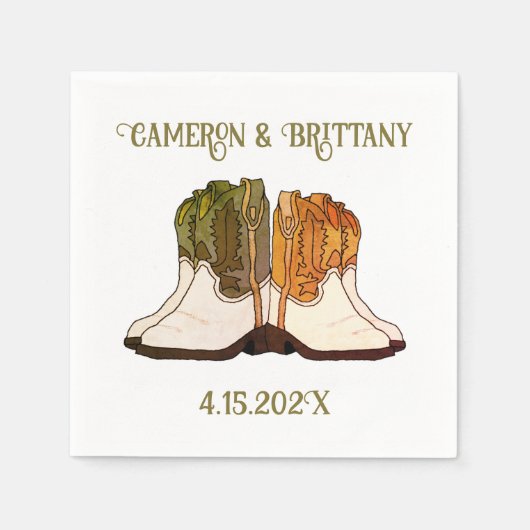 Serviette En Papier Bottes Cowboy illustrées Mariage serviettes (Devant)