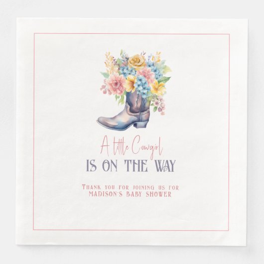 Serviette En Papier Bottes de cowgirl rose Fleurs personnalisées Baie (Devant)