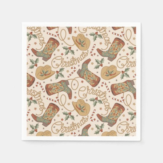 Serviette En Papier Bottes de Noël de l'Ouest et Motif Casquette (Devant)