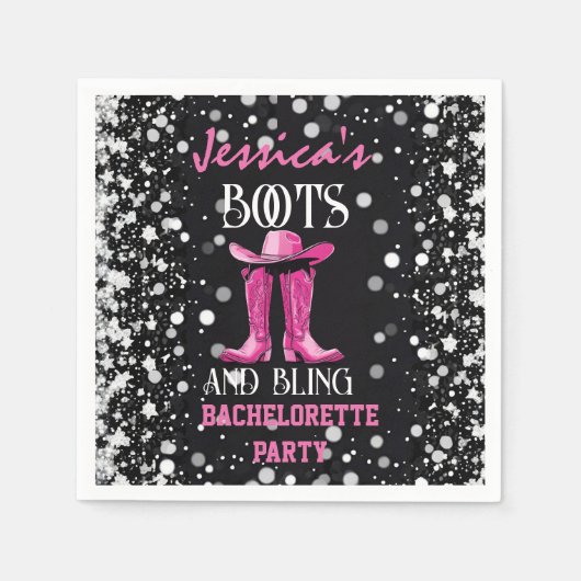 Serviette En Papier Bottes roses et Bling Bachelorette (Devant)