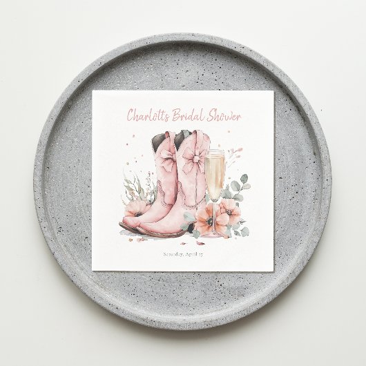 Serviette En Papier Bottes roses et Fête des mariées en verre de champ