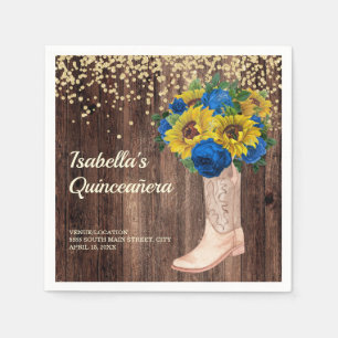 Serviette En Papier Bottes Roses Russe bleu tournesol Quinceañera