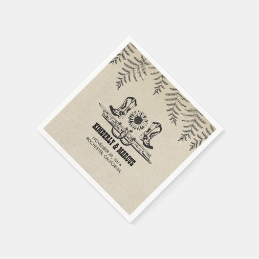 Serviette En Papier Bottes Tournesol Cowboy Mariage campagnard rustiqu (Coin)