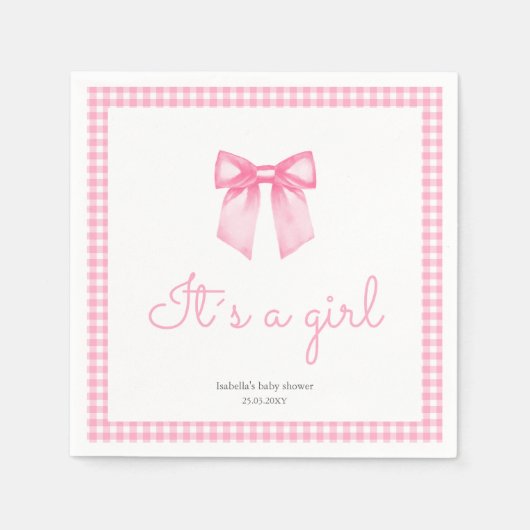Serviette En Papier Bouche d'aquarelle personnalisée pour fille rose (Devant)