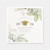 Serviette En Papier Bouchon de Graduation Verte au Feuillage Vert Past (Devant)