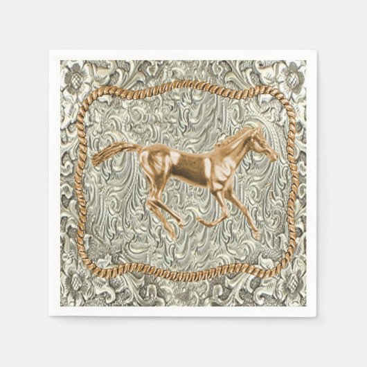 Serviette En Papier Boucle de ceinture Western Gold Horse (Devant)