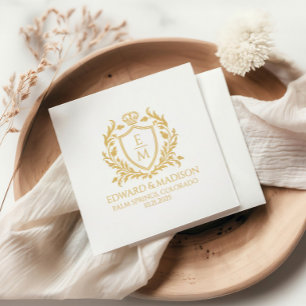 Serviette En Papier Bouclier Héraldique de Mariage en Or Personnalisé
