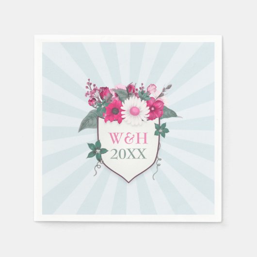 Serviette En Papier Bouclier monogramme floral (Devant)
