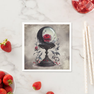 Serviette En Papier Boudoir   Cristal Ball Croissant Lune Roses rouges