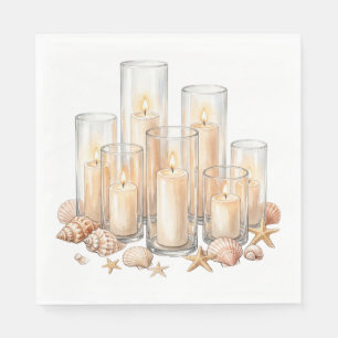 Serviette En Papier Bougie Côtière Coquillage Aquarelle