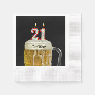 Serviette En Papier Bougie de 21e anniversaire en bière
