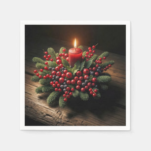 Serviette En Papier Bougie de Noël avec pin et baies