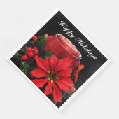 Serviette En Papier Bougie de Noël rouge, Holly et Poinsettia (Coin)