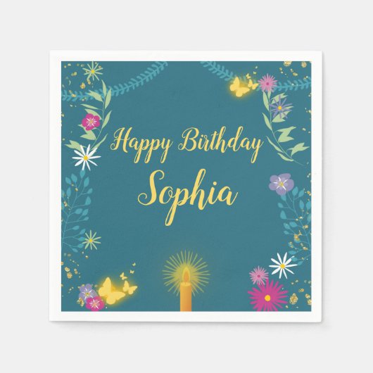 Serviette En Papier Bougie magique florale Napkin (Devant)