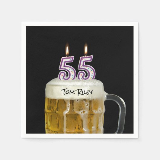 Serviette En Papier Bougies à 55e anniversaire en bière (Devant)