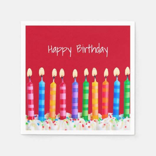 Serviette En Papier Bougies d'anniversaire en rouge (Devant)