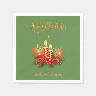 Serviette En Papier Bougies de Noël élégantes, branches d'arbre, boule