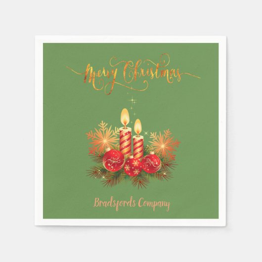 Serviette En Papier Bougies de Noël Élégantes, Branches d'arbre, Boule (Devant)