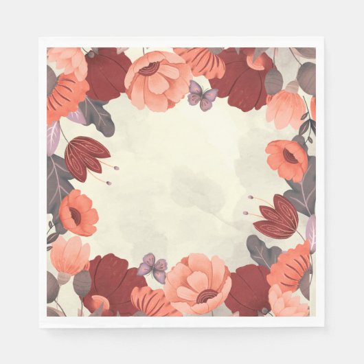 Serviette En Papier Bouho doux art populaire papillon fleuri (Devant)