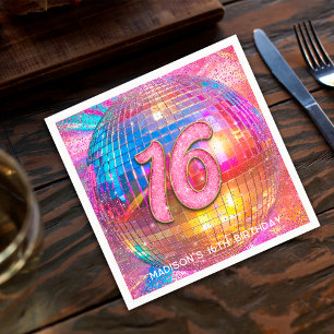Serviette En Papier Boule à facettes disco paillettes or rose pour fêt