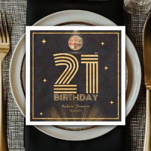 Serviette En Papier Boule de disco Or Noir Rétro Fête d'anniversaire 2