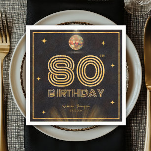 Serviette En Papier Boule de Disco Or Noir Rétro Fête d'anniversaire 8