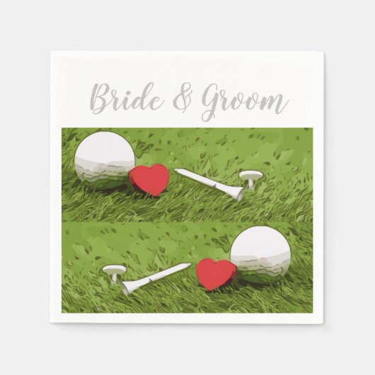 Serviette En Papier Boule de golf et tee avec amour mariage golfeur (Devant)