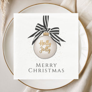 Serviette En Papier Boule de Noël Blanche Noire Joyeux Noël