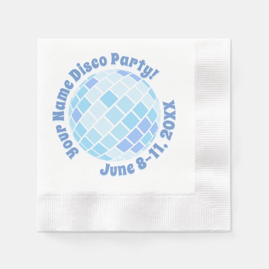 Serviette En Papier Boule Disco Bleu Rétro PERSONNALISÉE (Devant)