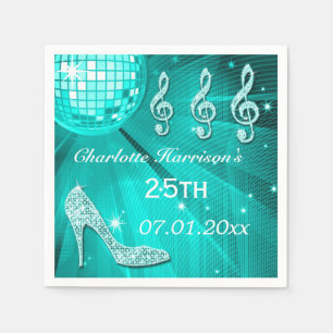 Serviette En Papier Boule disco bleu sarcelle et talons à paillettes 2