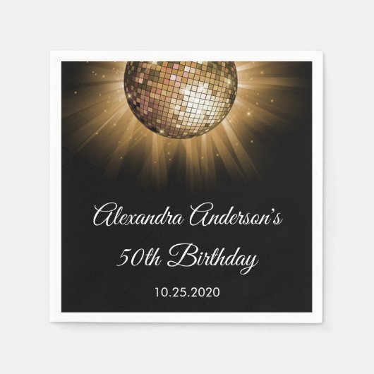 Serviette En Papier Boule Disco Gold 50th Birthday Party (Devant)
