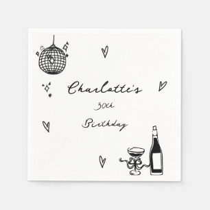 Serviette En Papier Boule disco moderne Hand Drawn 30e anniversaire