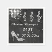 Serviette En Papier Boule Disco Noir/Argent et talons d'étincelle 21e (Devant)