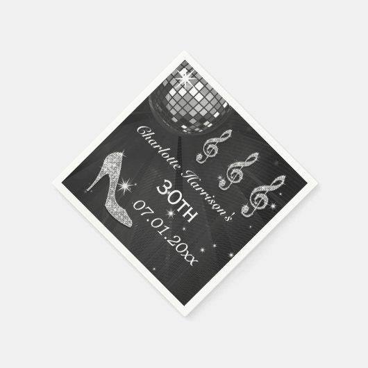 Serviette En Papier Boule Disco Noir/Argent et talons d'étincelle 30e (Coin)