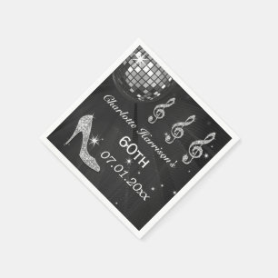 Serviette En Papier Boule Disco Noir/Argent et talons d'étincelle 60e